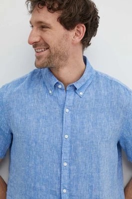 Zdjęcie produktu Michael Kors koszula lniana kolor niebieski regular z kołnierzykiem button-down