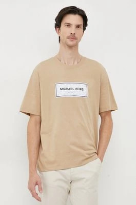 Zdjęcie produktu Michael Kors t-shirt bawełniany męski kolor beżowy z aplikacją