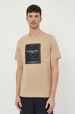 Zdjęcie produktu Michael Kors t-shirt bawełniany męski kolor beżowy z nadrukiem