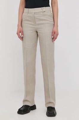 Zdjęcie produktu MICHAEL Michael Kors spodnie lniane MS23015A19 damskie kolor beżowy szerokie high waist