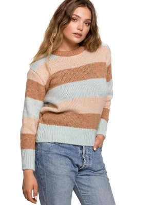Zdjęcie produktu Mięciutki wełniany sweter w kolorowe paski miętowy Polskie swetry