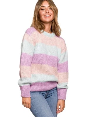Zdjęcie produktu Mięciutki wełniany sweter w kolorowe paski pastelowy Polskie swetry