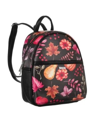 Zdjęcie produktu Miejski plecaczek damski ze skóry ekologicznej - Peterson czarny w kwiaty