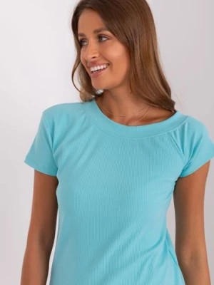 Zdjęcie produktu Miętowa damska bluzka basic w prążek RELEVANCE