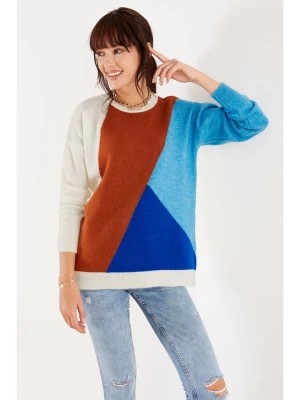 Zdjęcie produktu Milan Kiss Sweter w kolorze kremowo-brązowo-niebieskim rozmiar: M