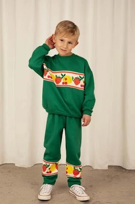 Zdjęcie produktu Mini Rodini spodnie dresowe bawełniane dziecięce kolor zielony z nadrukiem