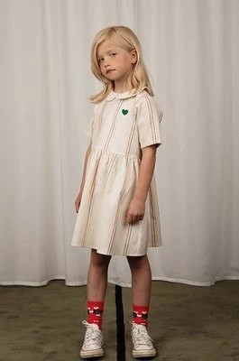 Zdjęcie produktu Mini Rodini sukienka z domieszką lnu dziecięca kolor biały mini rozkloszowana