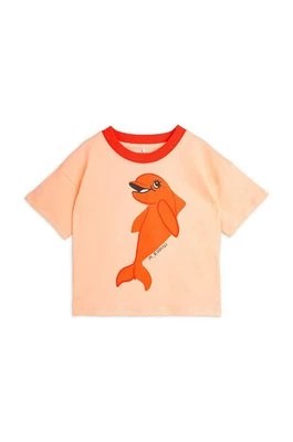 Zdjęcie produktu Mini Rodini t-shirt bawełniany dziecięcy Dolphin kolor pomarańczowy z nadrukiem