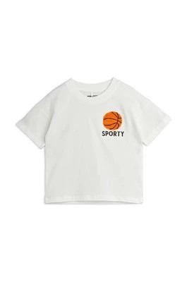 Zdjęcie produktu Mini Rodini t-shirt bawełniany dziecięcy Basketball kolor biały wzorzysty