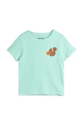 Zdjęcie produktu Mini Rodini t-shirt bawełniany dziecięcy Squirrel kolor zielony z nadrukiem