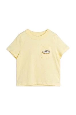 Zdjęcie produktu Mini Rodini t-shirt bawełniany dziecięcy Jogging kolor żółty z nadrukiem