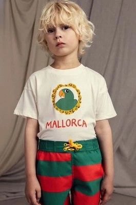 Zdjęcie produktu Mini Rodini t-shirt bawełniany dziecięcy Parrot kolor beżowy z nadrukiem
