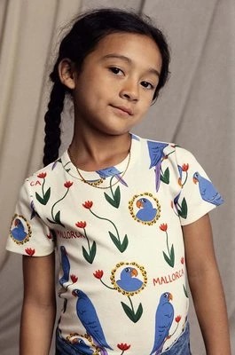 Zdjęcie produktu Mini Rodini t-shirt bawełniany dziecięcy Parrots kolor beżowy wzorzysty