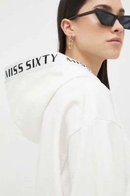 Zdjęcie produktu Miss Sixty bluza bawełniana damska kolor biały z kapturem z nadrukiem