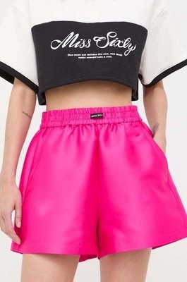 Zdjęcie produktu Miss Sixty szorty z domieszką jedwabiu kolor fioletowy gładkie high waist