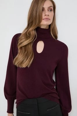 Zdjęcie produktu Morgan sweter z domieszką wełny damski kolor bordowy lekki z golfem