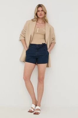 Zdjęcie produktu Morgan szorty jeansowe damskie kolor granatowy gładkie high waist