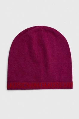 Zdjęcie produktu Moschino czapka wełniana kolor fioletowy z cienkiej dzianiny wełniana