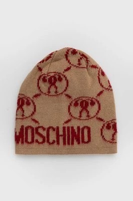 Zdjęcie produktu Moschino czapka z domieszką wełny kolor beżowy z domieszką wełny