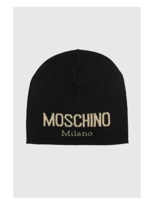 Zdjęcie produktu MOSCHINO Czarna czapka damska ze złotym logo