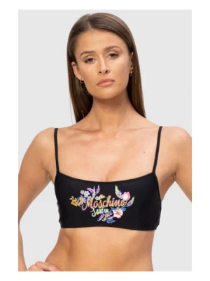 Zdjęcie produktu MOSCHINO Czarna góra od bikini z kwiecistym logo