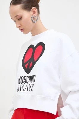 Zdjęcie produktu Moschino Jeans bluza bawełniana damska kolor biały z nadrukiem