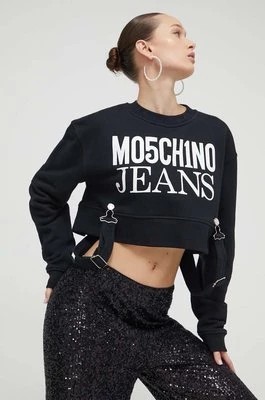 Zdjęcie produktu Moschino Jeans bluza bawełniana damska kolor czarny z nadrukiem