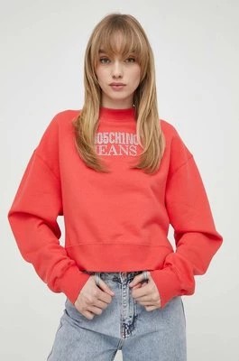 Zdjęcie produktu Moschino Jeans bluza bawełniana damska kolor czerwony z aplikacją