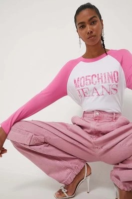 Zdjęcie produktu Moschino Jeans longsleeve bawełniany kolor różowy