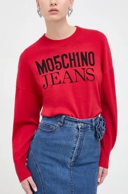 Zdjęcie produktu Moschino Jeans sweter bawełniany kolor czerwony lekki