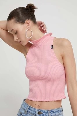 Zdjęcie produktu Moschino Jeans sweter bawełniany kolor różowy lekki z półgolfem