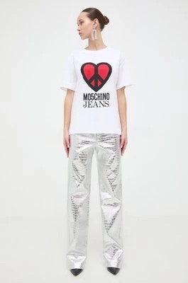 Zdjęcie produktu Moschino Jeans t-shirt bawełniany damski kolor biały