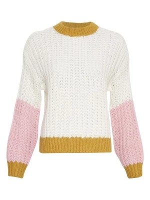 Zdjęcie produktu MOSS COPENHAGEN Sweter "Inari" w kolorze biało-jasnoróżowo-żółtym rozmiar: M/L