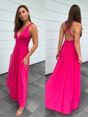 Zdjęcie produktu Elegant długa różowa sukienka wiązana na kilka sposobów PERFE