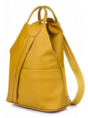 Zdjęcie produktu MUSZTARDOWY Vera Pelle włoski Plecak Skórzany damski mały żółty, złoty Merg