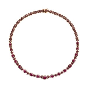 Zdjęcie produktu Naszyjnik złoty - kolia z rubinami i szafirami - Kolekcja Wiktoriańska Wiktoriańska - Biżuteria YES