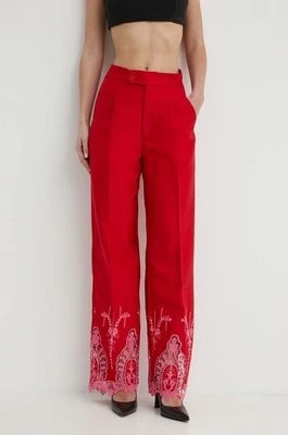 Zdjęcie produktu Never Fully Dressed spodnie damskie kolor czerwony proste high waist