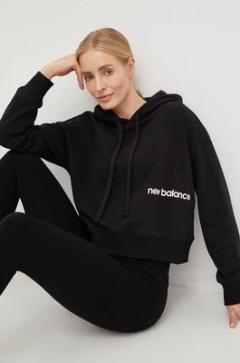 Zdjęcie produktu New Balance bluza damska kolor czarny z kapturem z nadrukiem