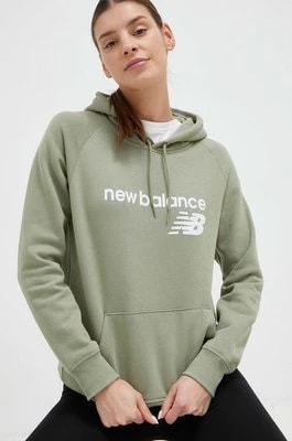 Zdjęcie produktu New Balance bluza damska kolor zielony z kapturem z nadrukiem