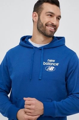 Zdjęcie produktu New Balance bluza męska kolor niebieski z kapturem z nadrukiem
