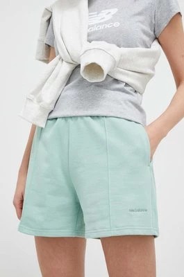 Zdjęcie produktu New Balance szorty bawełniane kolor zielony gładkie high waist