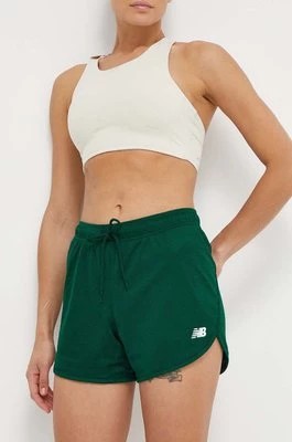 Zdjęcie produktu New Balance szorty WS41510NWG damskie kolor zielony gładkie medium waist WS41510NWG