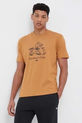Zdjęcie produktu New Balance t-shirt bawełniany kolor brązowy z nadrukiem