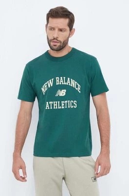 Zdjęcie produktu New Balance t-shirt bawełniany kolor zielony z nadrukiem