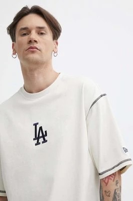 Zdjęcie produktu New Era t-shirt bawełniany męski kolor beżowy z nadrukiem LOS ANGELES DODGERS