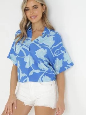 Zdjęcie produktu Niebieska Bluzka z Krótkimi Rękawami w Kwiaty Selenes