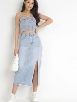 Zdjęcie produktu Niebieska Jeansowa Spódnica Maxi z Rozcięciem Lenama