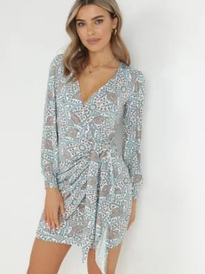 Zdjęcie produktu Niebieska Kopertowa Sukienka z Długim Rękawem Teuila