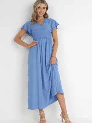 Zdjęcie produktu Niebieska Kopertowa Sukienka z Wiskozy z Gumką w Pasie Neroni