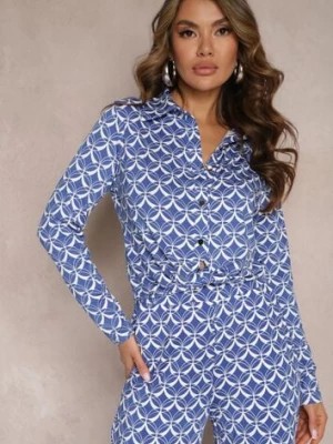 Zdjęcie produktu Niebieska Koszula o Unikatowym Deseniu z Metalicznymi Guzikami Amidela
